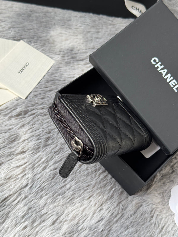 CC Classic Boy Coin Purse Black Sliver-tone Lambskin  242884