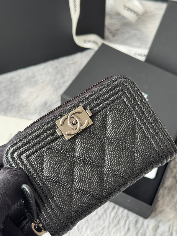 CC Classic Boy Coin Purse Black Sliver-tone Grained Calfskin 242886