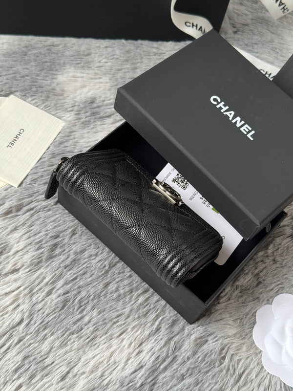 CC Classic Boy Coin Purse Black Sliver-tone Grained Calfskin 242886