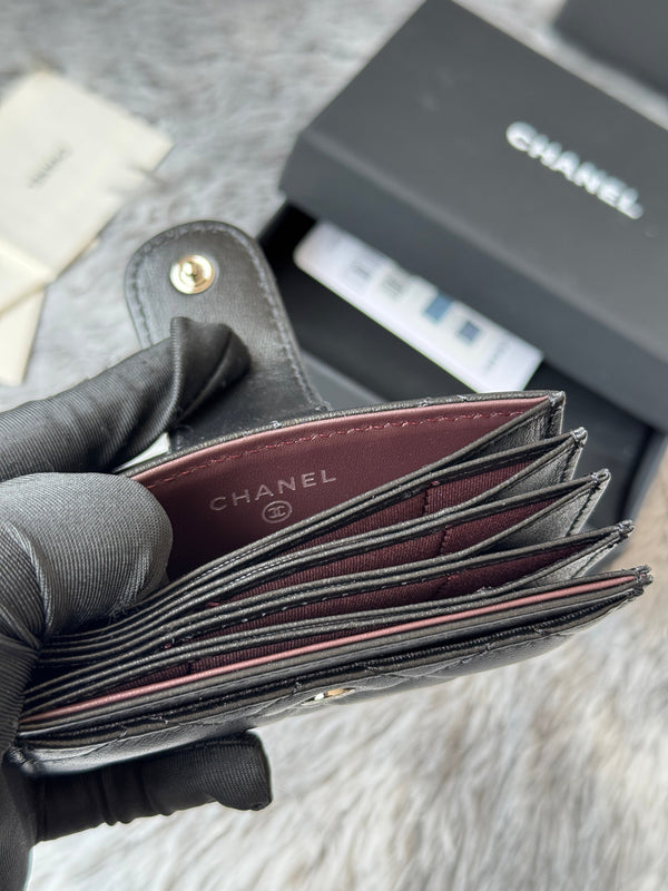 CC Accordion Card Holder Black Sliver-tone Metal Lamskin 242642