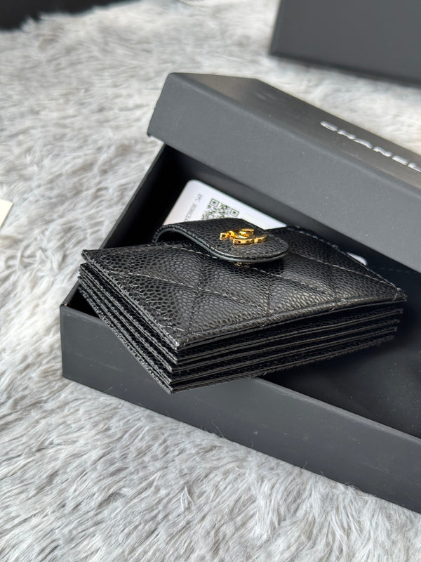 CC Accordion Card Holder Black Gold-tone Metal Caviar 242648