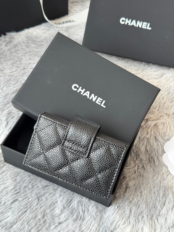 CC Accordion Card Holder Black Gold-tone Metal Caviar 242648