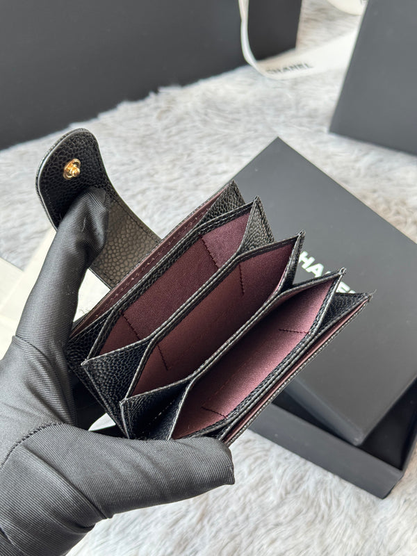 CC Accordion Card Holder Black Gold-tone Metal Caviar 242648