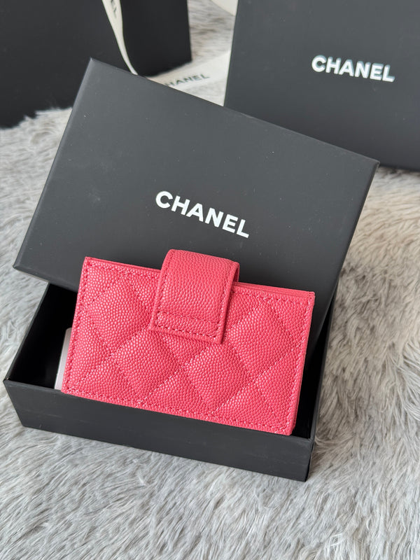 CC Accordion Card Holder Pink Gold-tone Metal Caviar 242653