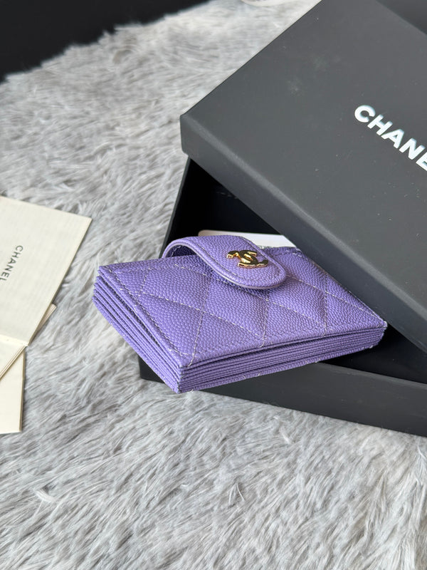 CC Accordion Card Holder Purple Gold-tone Metal Caviar 242657