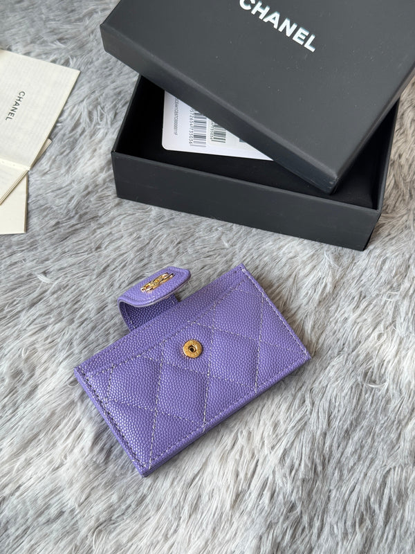 CC Accordion Card Holder Purple Gold-tone Metal Caviar 242657