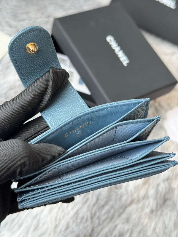 CC Accordion Card Holder Blue Gold-tone Metal Caviar 242659