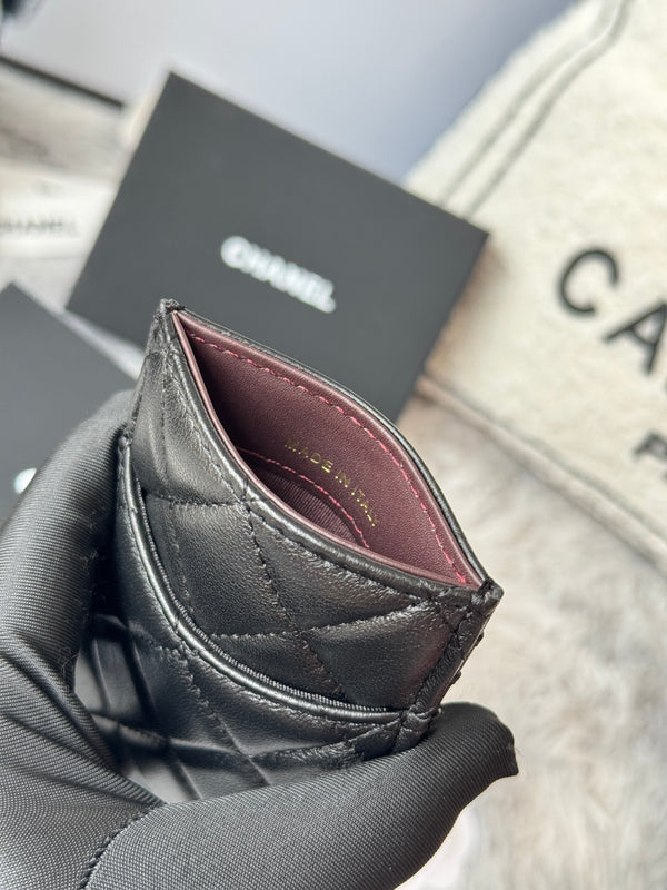 CC Carld Holder Black Gold-tone Metal Lamskin 242672