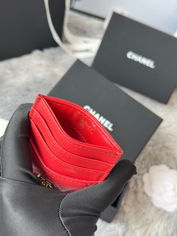 CC Carld Holder Red Grain Calfskin 242690