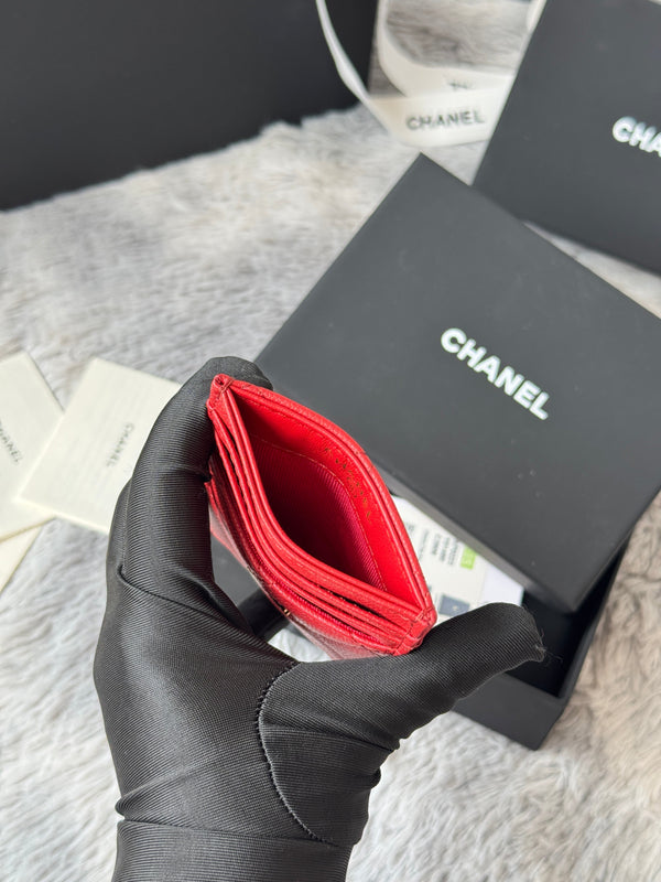 CC Carld Holder Red Grain Calfskin 242690