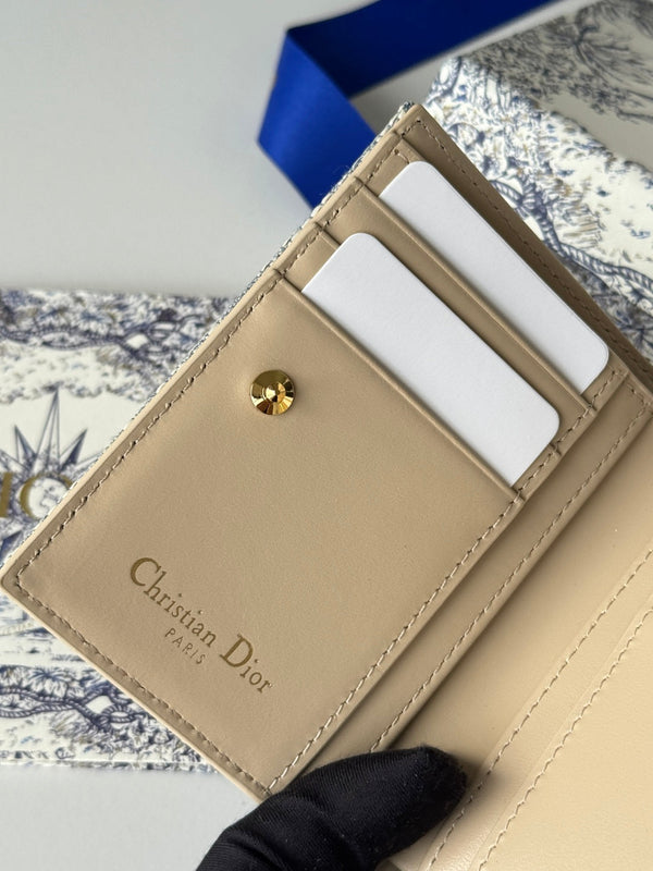 CD 30 Montaigne Dahlia Wallet 12cm Grey Beige Fabric & Calfskin Jacquard