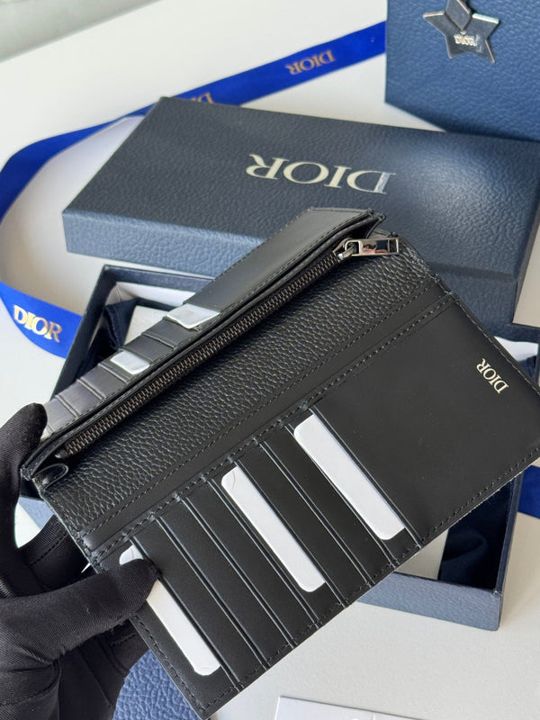 CD Saddle Long Vertical Wallet Black Cowhide & Jacquard