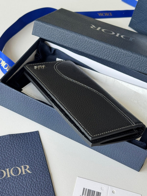 CD Saddle Long Vertical Wallet Black Cowhide