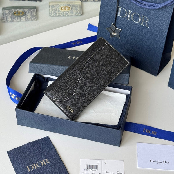 CD Saddle Long Vertical Wallet Black Cowhide