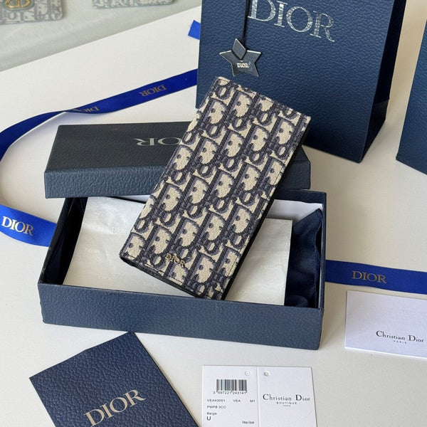 CD Long Vertical Wallet Beige Black Jacquard Cowhide