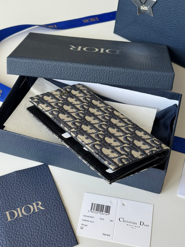 CD Long Vertical Wallet Beige Black Jacquard Cowhide