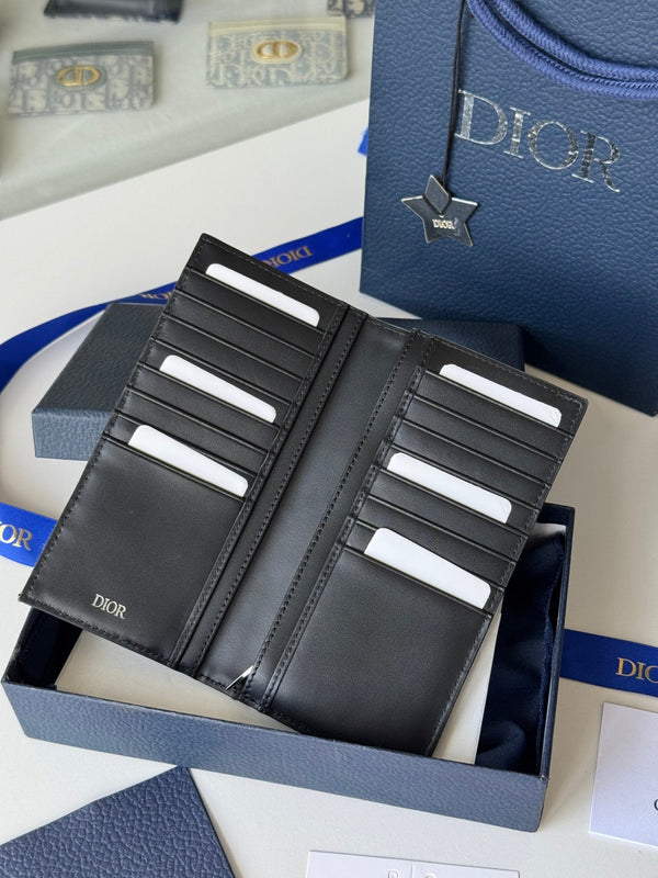 CD Long Vertical Wallet Beige Black Jacquard Cowhide