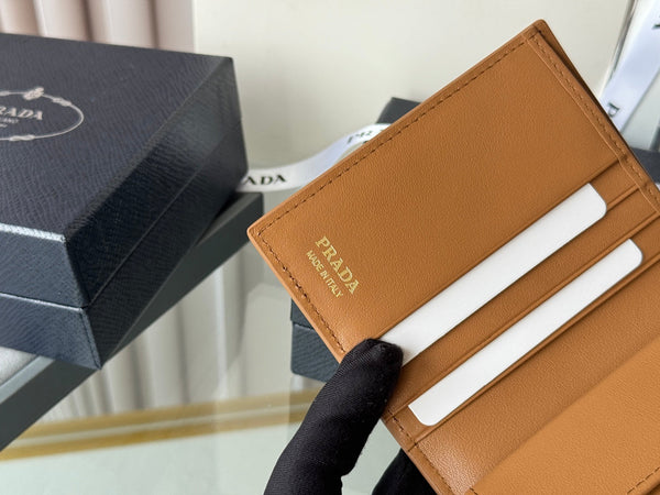 Pra 1MV204 Small Wallet Brown Saffiano & Smooth Leather