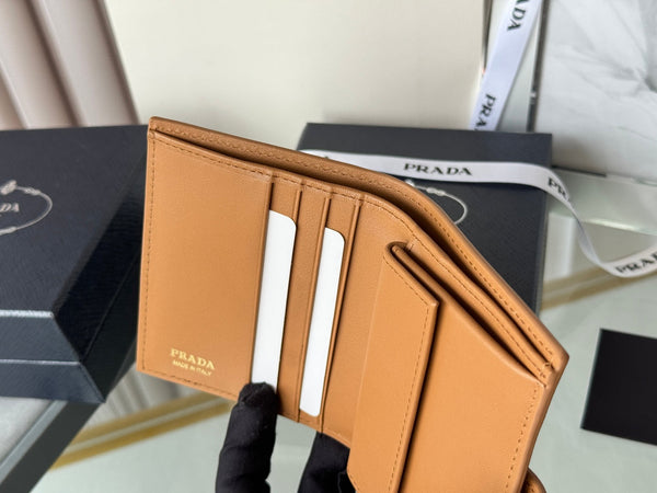 Pra 1MV204 Small Wallet Brown Saffiano & Smooth Leather