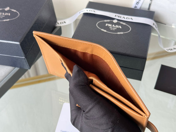 Pra 1MV204 Small Wallet Brown Saffiano & Smooth Leather