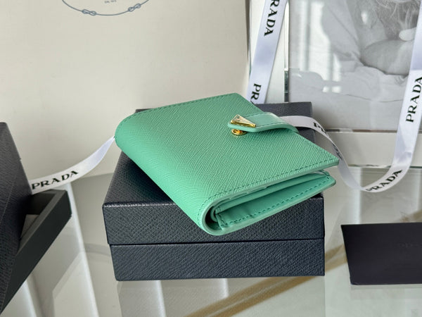 Pra 1MV204 Small Wallet Light Green Saffiano & Smooth Leather