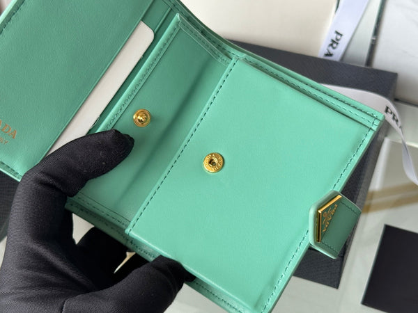 Pra 1MV204 Small Wallet Light Green Saffiano & Smooth Leather