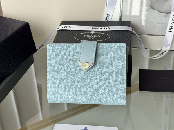 Pra 1MV204 Small Wallet Light Blue Saffiano & Smooth Leather