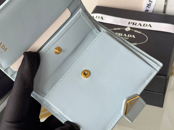 Pra 1MV204 Small Wallet Light Blue Saffiano & Smooth Leather