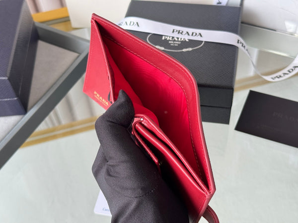 Pra 1MV204 Small Wallet Red Saffiano & Smooth Leather