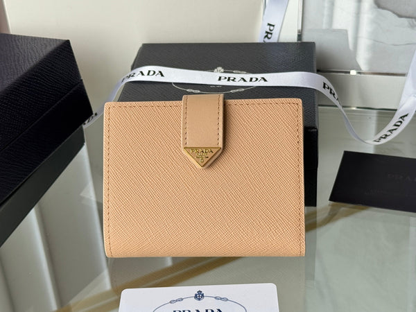Pra 1MV204 Small Wallet Caramel Saffiano & Smooth Leather