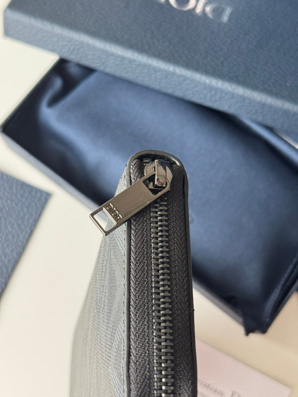 CD Diamond Zipped Long Wallet Black Blue Canvas & Cowhide