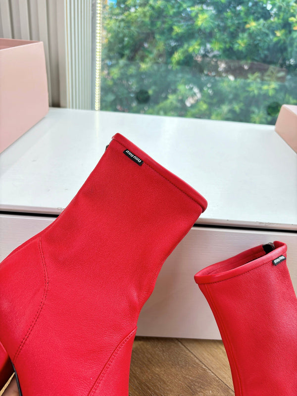 Miu Bootie Red Nappa Leather 506640