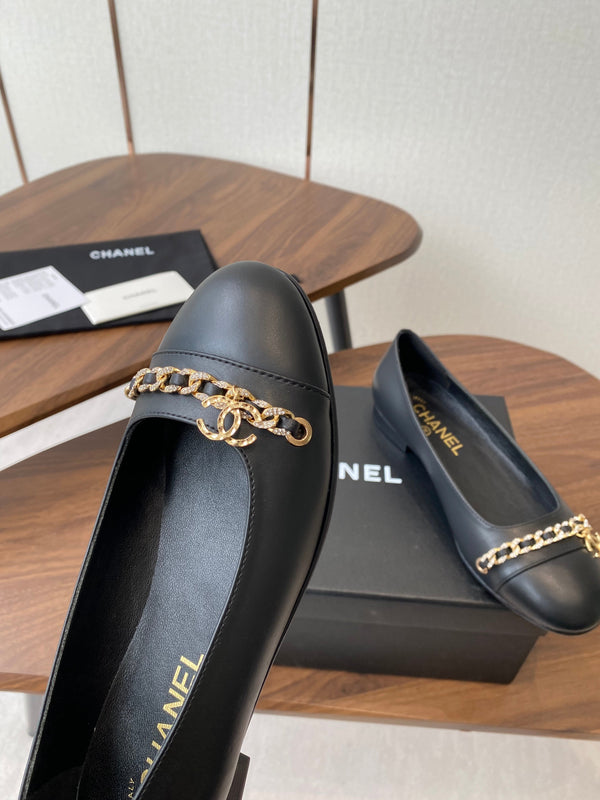 CC Ballerina Chain Flats Black Lambskin GHW 431484