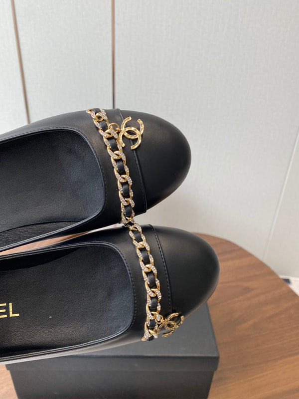 CC Ballerina Chain Flats Black Lambskin GHW 431484