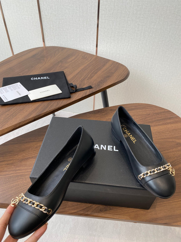 CC Ballerina Chain Flats Black Lambskin GHW 431484