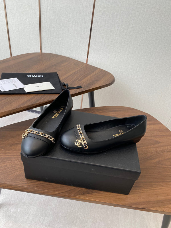 CC Ballerina Chain Flats Black Lambskin GHW 431484