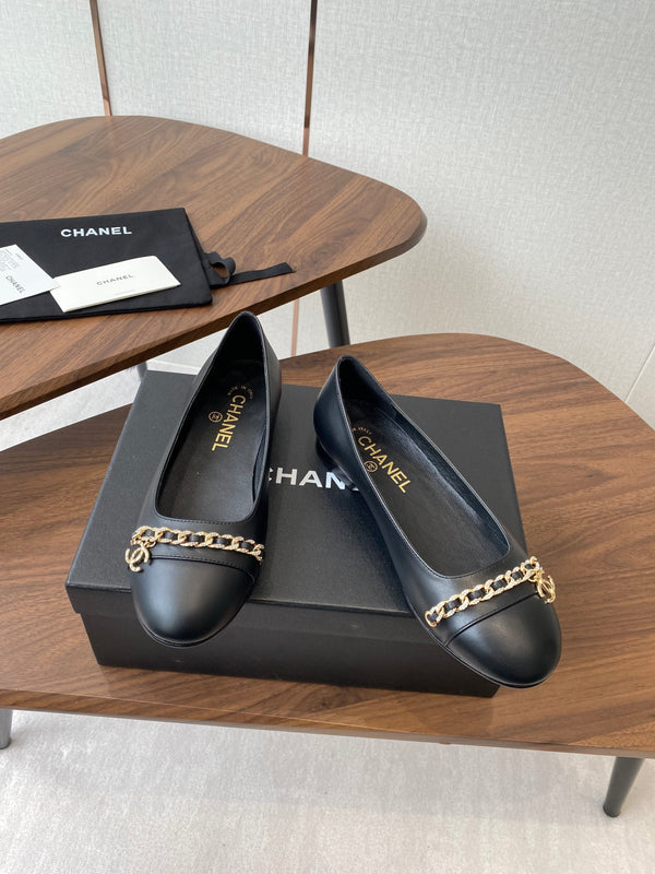 CC Ballerina Chain Flats Black Lambskin GHW 431484