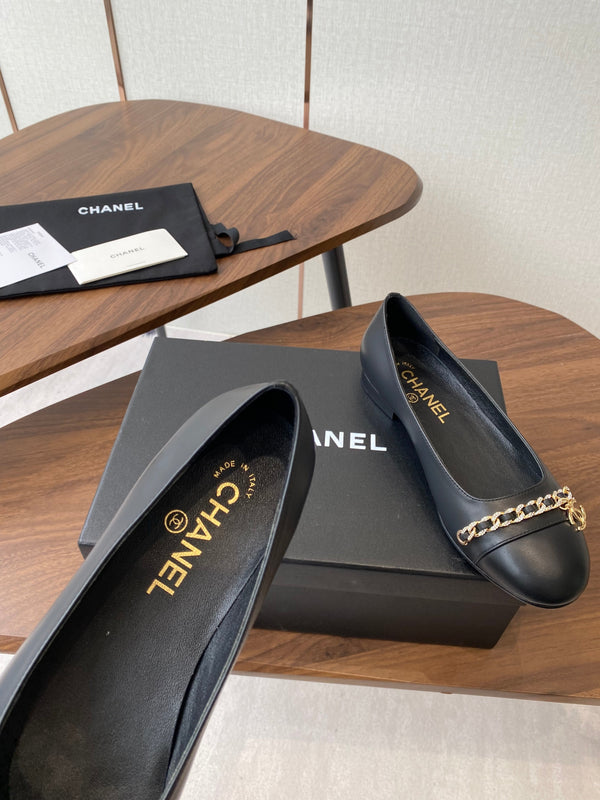 CC Ballerina Chain Flats Black Lambskin GHW 431484