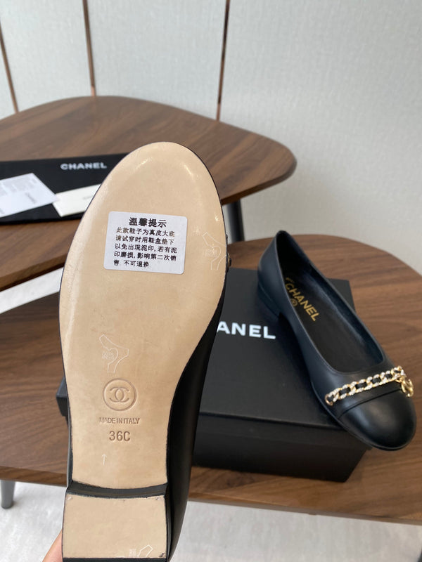CC Ballerina Chain Flats Black Lambskin GHW 431484