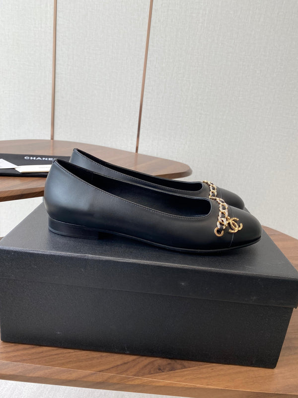 CC Ballerina Chain Flats Black Lambskin GHW 431484