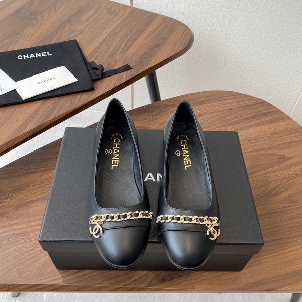 CC Ballerina Chain Flats Black Lambskin GHW 431484