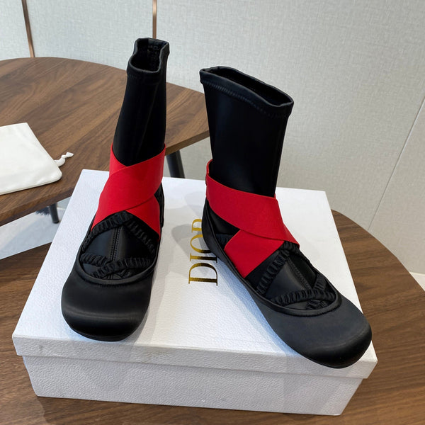 CD Ballet Stretch Boots Black Red Sheepskin Fabric 431501
