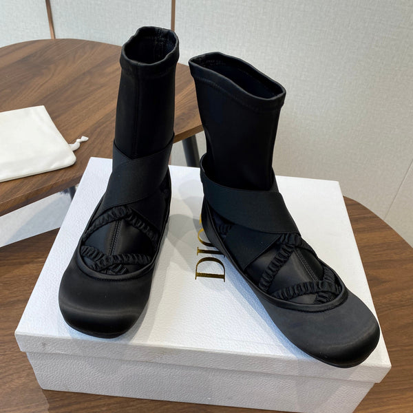 CD Ballet Stretch Boots Black Sheepskin Fabric 431502