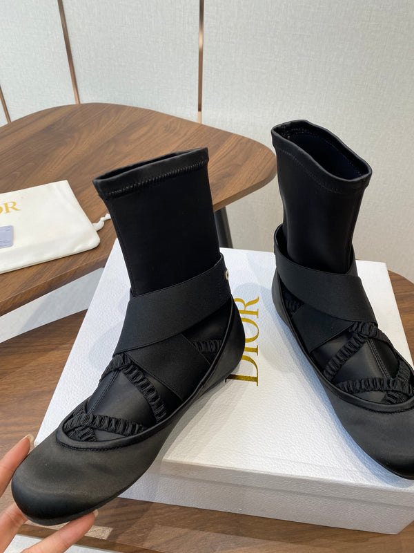 CD Ballet Stretch Boots Black Sheepskin Fabric 431502