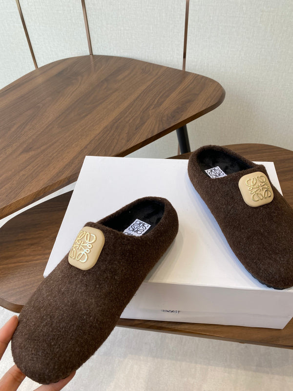 Loewe Birkenstock slippers dark brown wool 477794