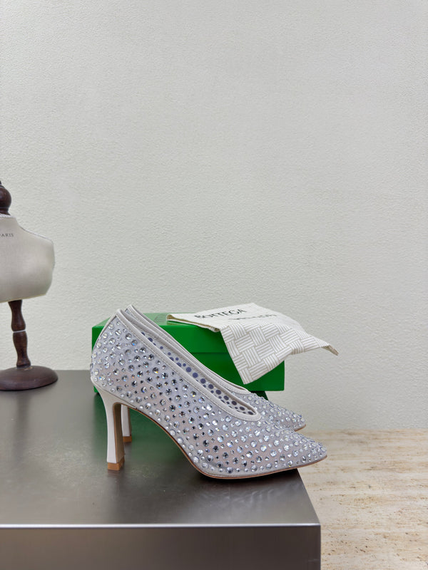 BV Rhinestones Sofia Pump 90mm White Mesh 428481
