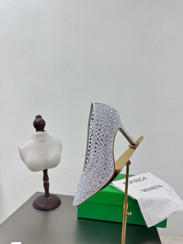 BV Rhinestones Sofia Pump 90mm White Mesh 428481