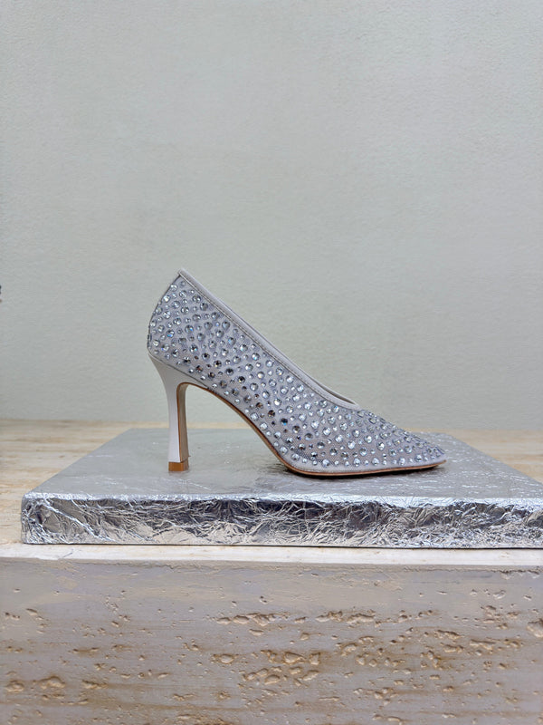 BV Rhinestones Sofia Pump 90mm White Mesh 428481