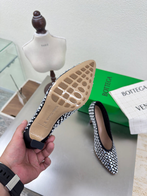 BV Rhinestones Sofia Pump 90mm Black Mesh 428482