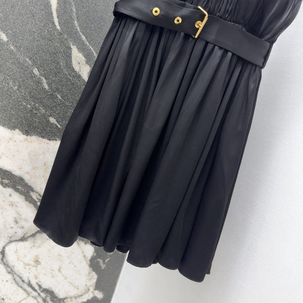 LV 25 Pleated Halter Dress Black Rayon